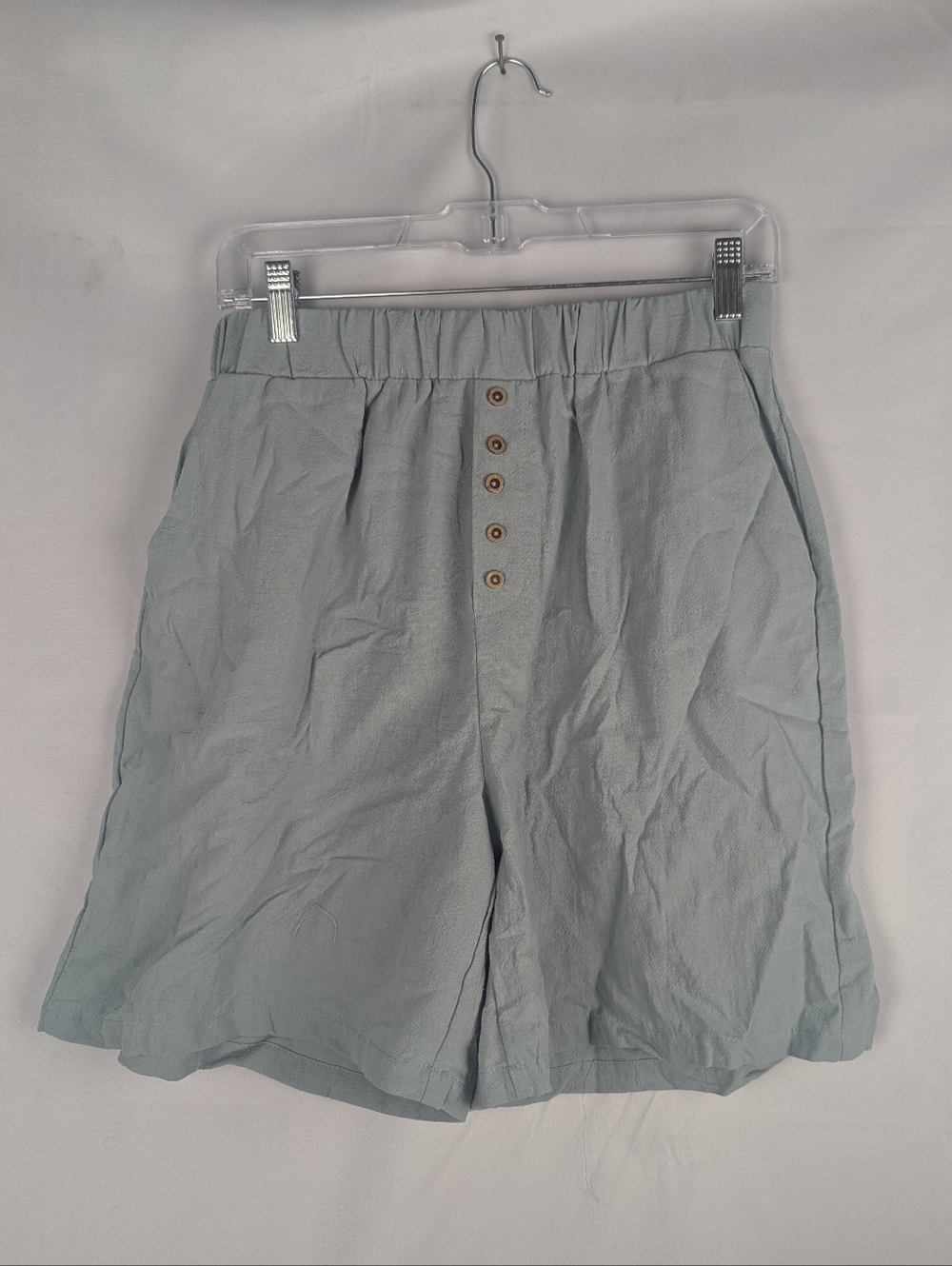 Light Blue Button-Front Cotton Shorts